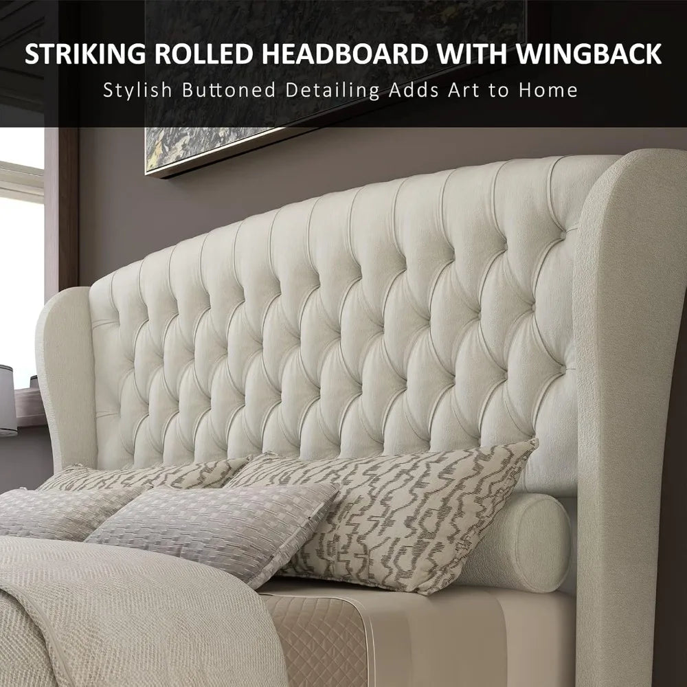Chenille Upholstered Sleigh Bed