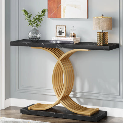Designer Gold Entryway Table With Faux Marble