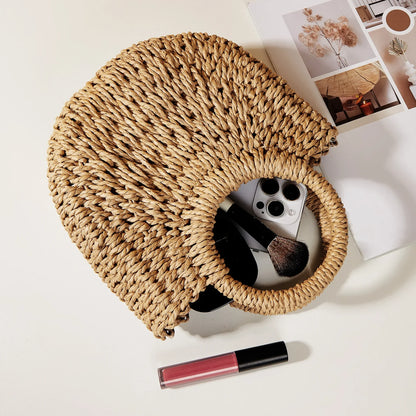 Handwoven Rattan Beach Handbag Large Capacity