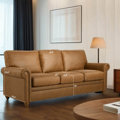 Faux Leather Sofa with Rolled Arms