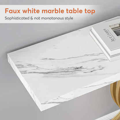 Designer Gold Entryway Table With Faux Marble