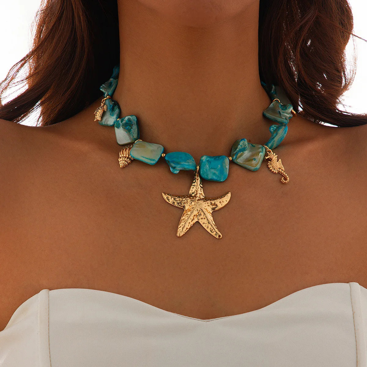 Starfish & Conch Shell Pendant Necklace