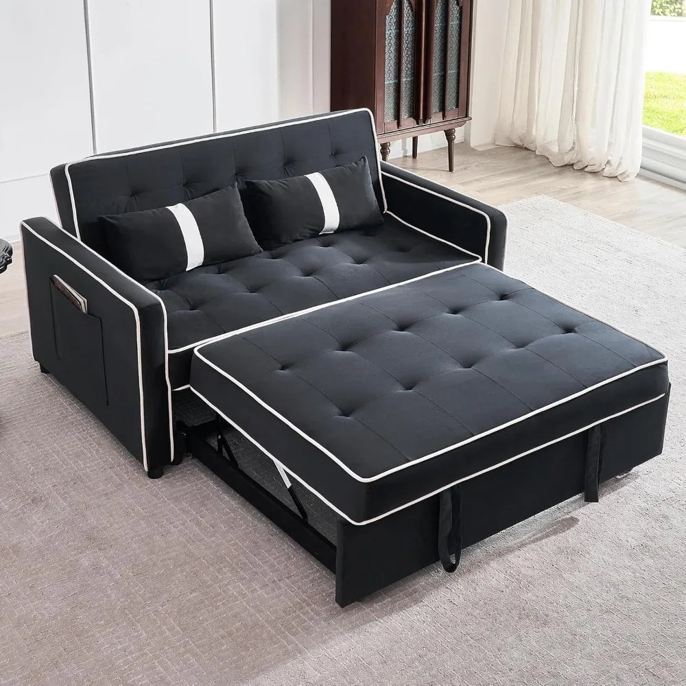 2 PC Pull Out Sofa Bed with Adjustable Backrest