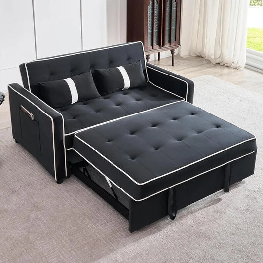 2 PC Pull Out Sofa Bed with Adjustable Backrest