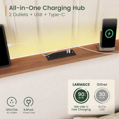 King Size Luxury Bed Frame with LED Lights and Charging Station