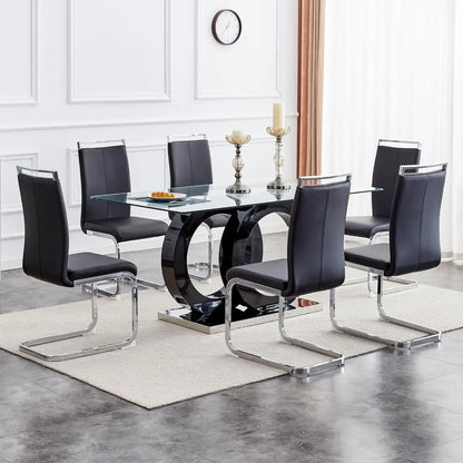 Modern Faux Leather Glass Dining Room Set