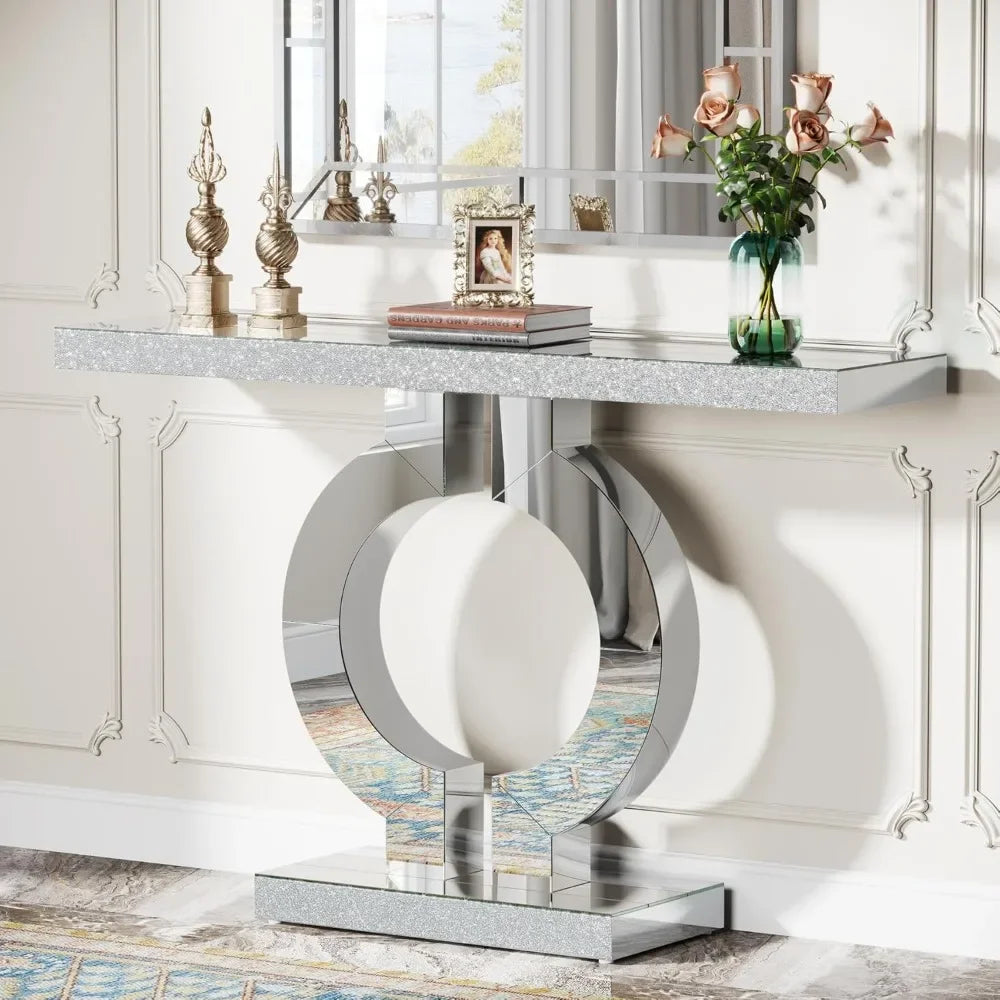 Entryway Glass Sofa Table with Mirror Finish