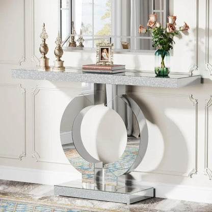 Entryway Glass Sofa Table with Mirror Finish