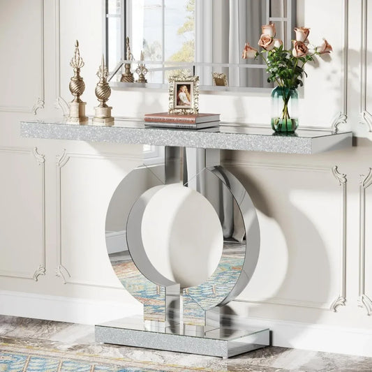 Entryway Glass Sofa Table with Mirror Finish