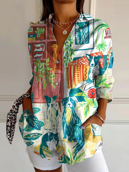 Chic Printed Button Down Blouse