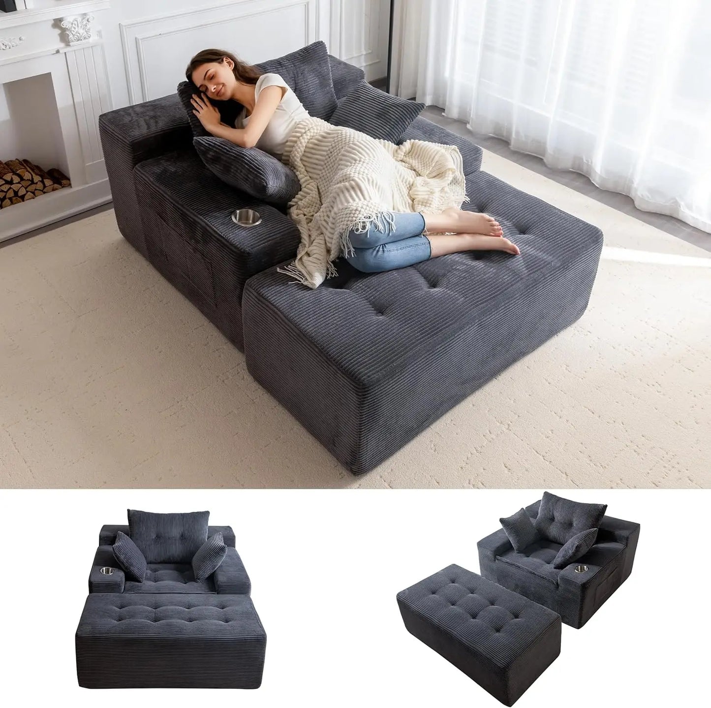 Comfy Oversized Chaise Lounge with Pillows
