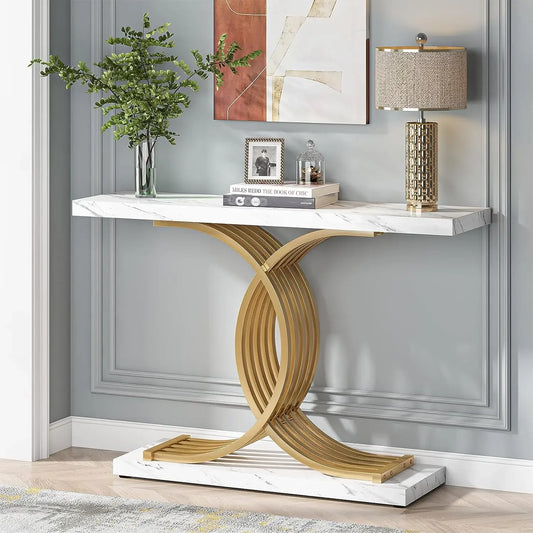 Designer Gold Entryway Table With Faux Marble