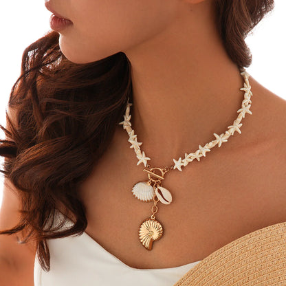 Starfish & Conch Shell Pendant Necklace