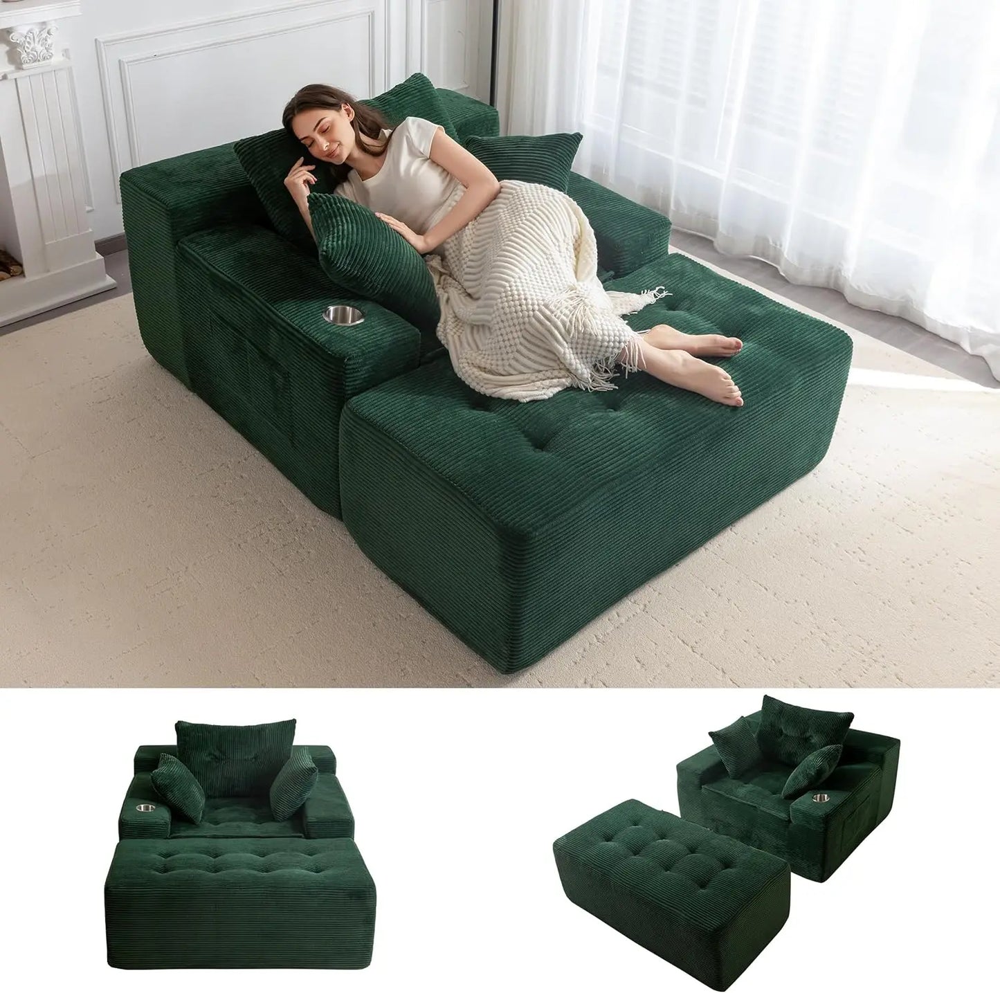 Comfy Oversized Chaise Lounge with Pillows