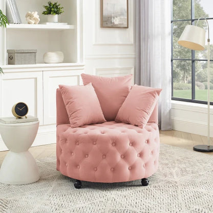 Tufted, Velvet Swivel Chair With Throw Pillows