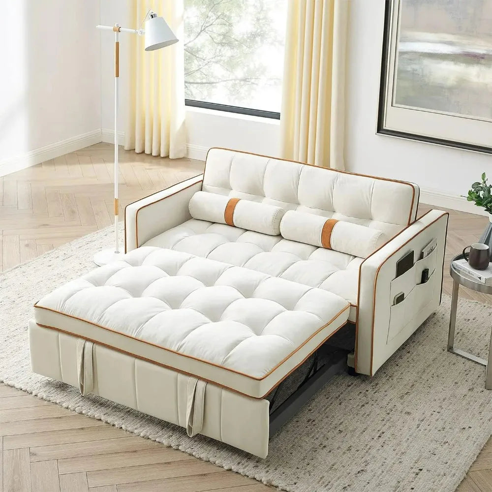 Modern Velvet Sleeper Sofa With USB