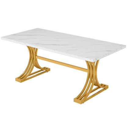 63-Inch Rectangular Dining Table with Faux Marble Table Top, (Chairs Not Included)