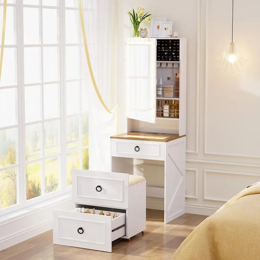 Compact Vanity with Lights, Mirror & Jewelry Storage
