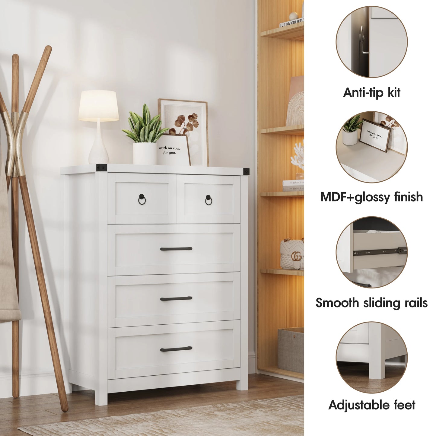 5 Drawer Chest of Drawers with Metal Handles  41'' Tall