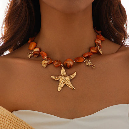 Starfish & Conch Shell Pendant Necklace