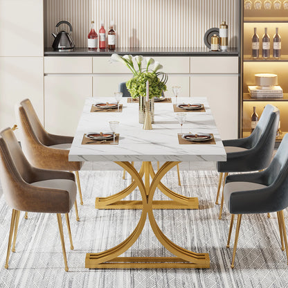63-Inch Rectangular Dining Table with Faux Marble Table Top, (Chairs Not Included)
