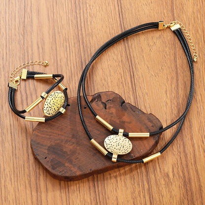 Faux Leather Necklace & Bracelet Set