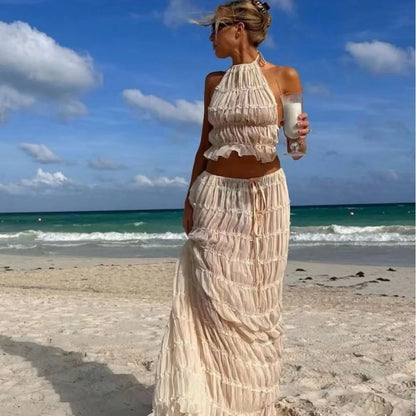 Ruched Halter Skirt Set