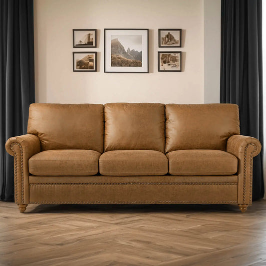 Faux Leather Sofa with Rolled Arms