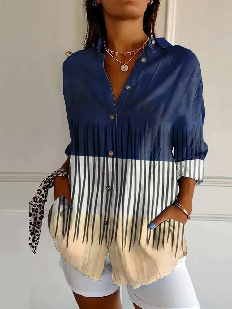 Chic Printed Button Down Blouse