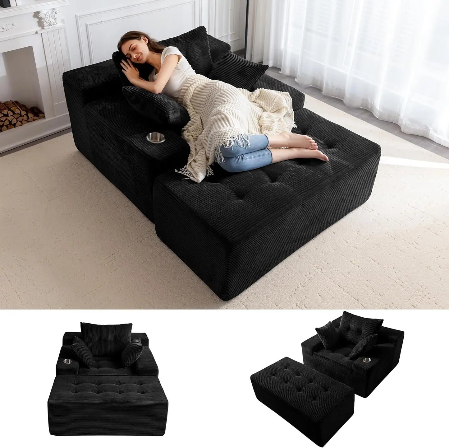 Comfy Oversized Chaise Lounge with Pillows