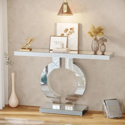 Entryway Glass Sofa Table with Mirror Finish
