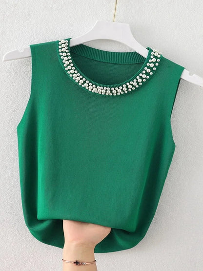 Beaded Collar Sweater Tank