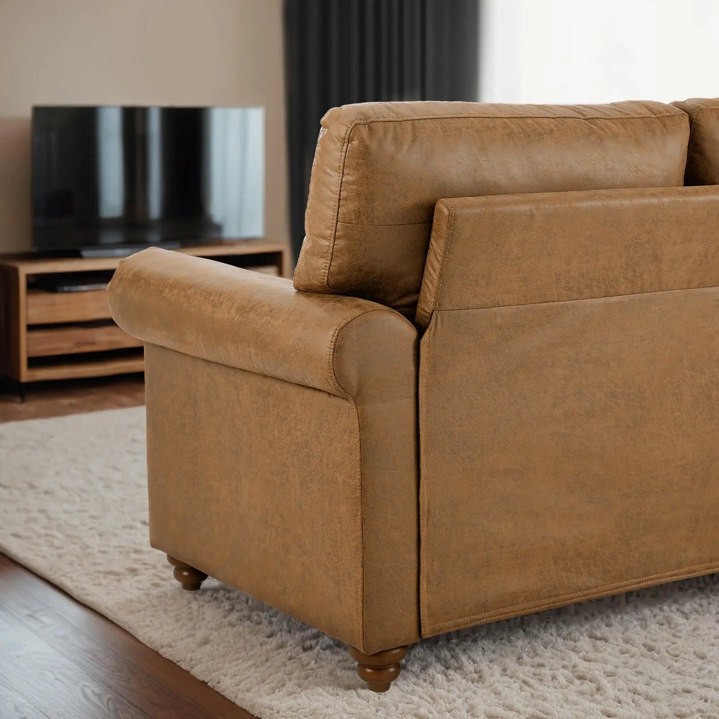 Faux Leather Sofa with Rolled Arms