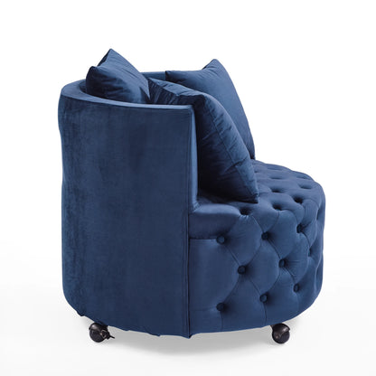 Tufted, Velvet Swivel Chair With Throw Pillows
