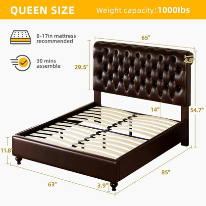 Faux Leather Upholstered Platform Bed