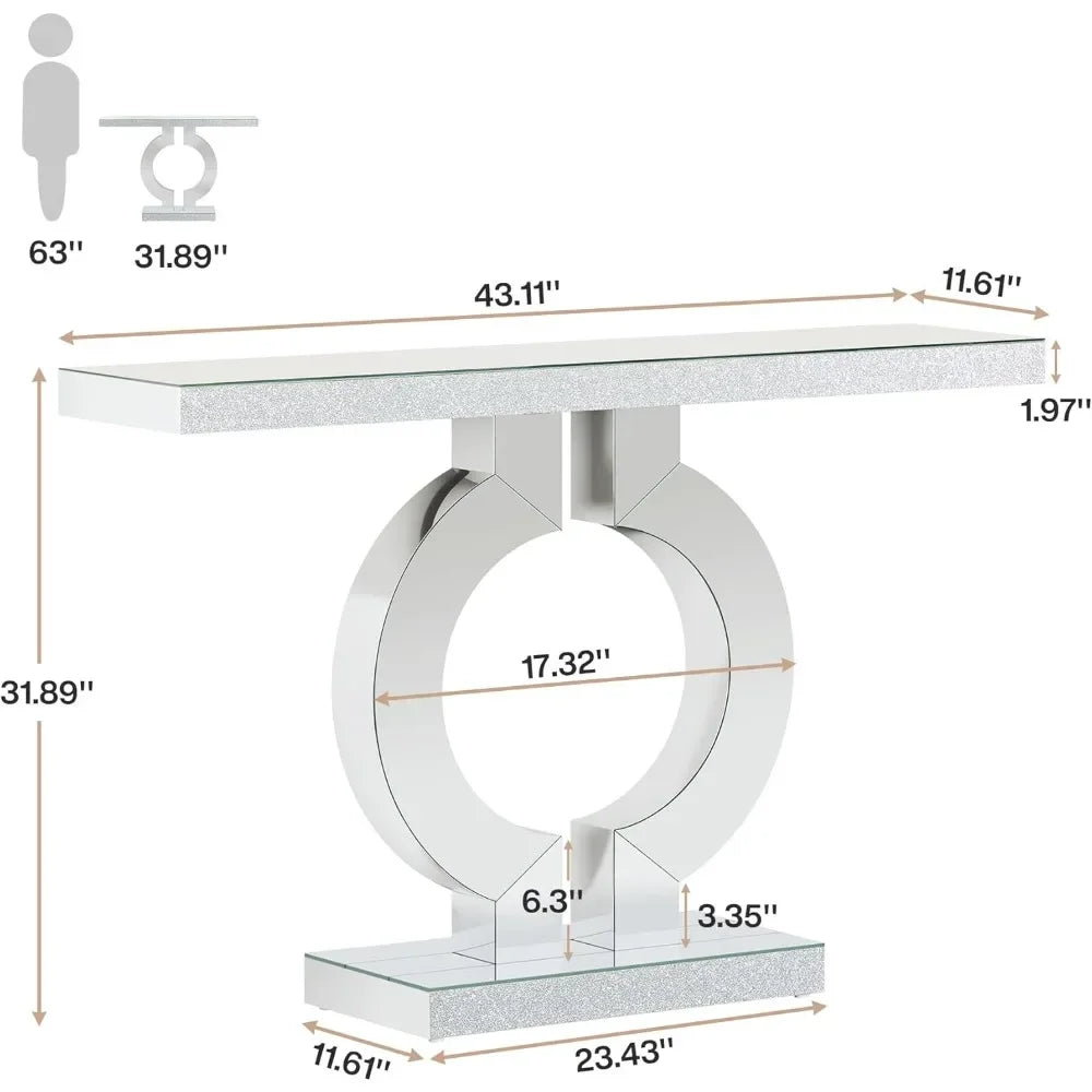 Entryway Glass Sofa Table with Mirror Finish