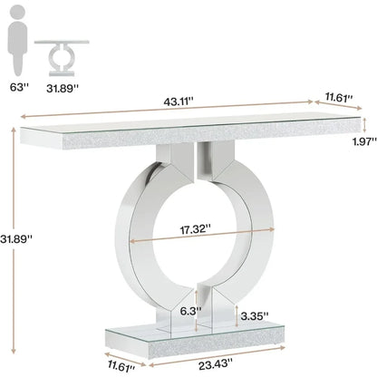 Entryway Glass Sofa Table with Mirror Finish