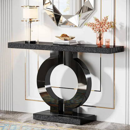 Entryway Glass Sofa Table with Mirror Finish