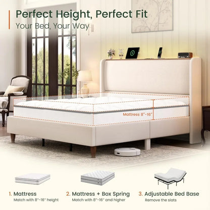 King Size Luxury Bed Frame with LED Lights and Charging Station