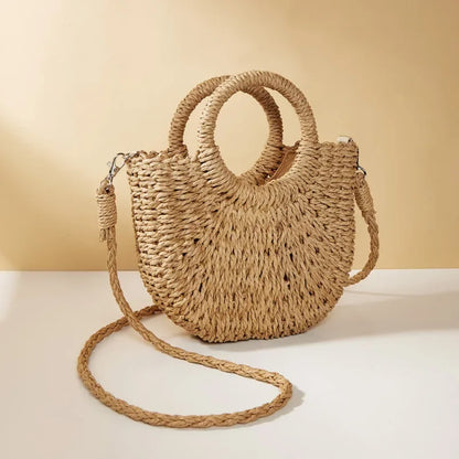 Handwoven Rattan Beach Handbag Large Capacity