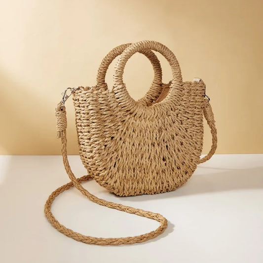 Handwoven Rattan Beach Handbag Large Capacity