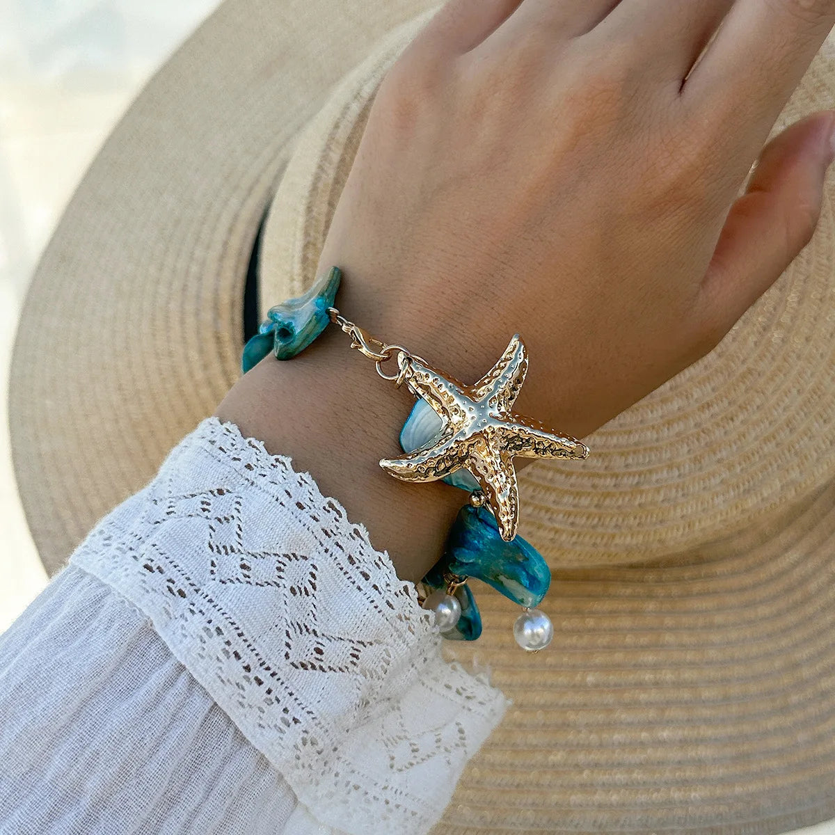 Starfish & Conch Shell Pendant Necklace