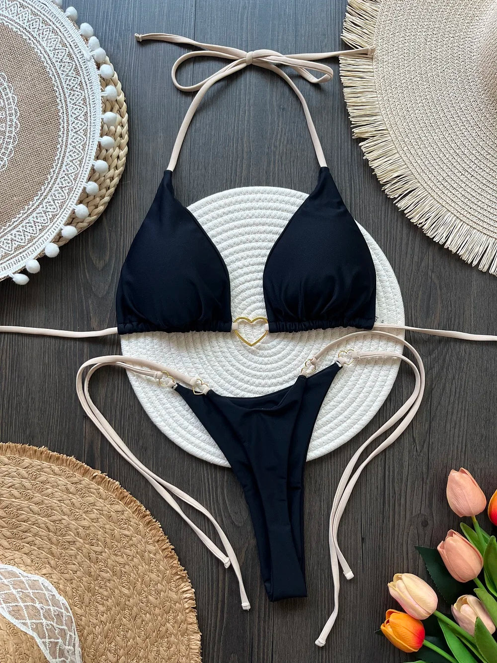 Solid Triangle Thong Swimwear