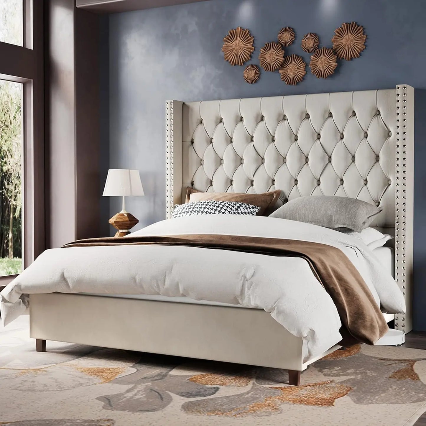Queen Size Velvet Upholstered Bed Frame