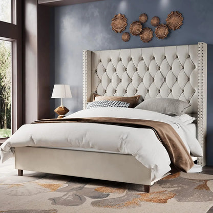 Queen Size Velvet Upholstered Bed Frame