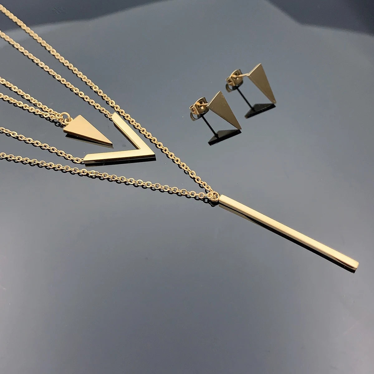 Geometric Pendant Multi-Layer Necklace Set