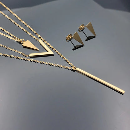 Geometric Pendant Multi-Layer Necklace Set