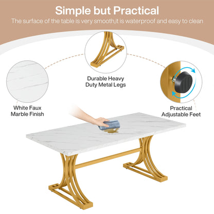63-Inch Rectangular Dining Table with Faux Marble Table Top, (Chairs Not Included)