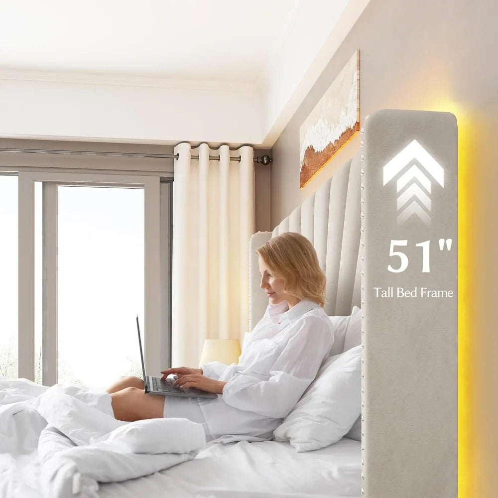Modern Velvet Headboard With LED