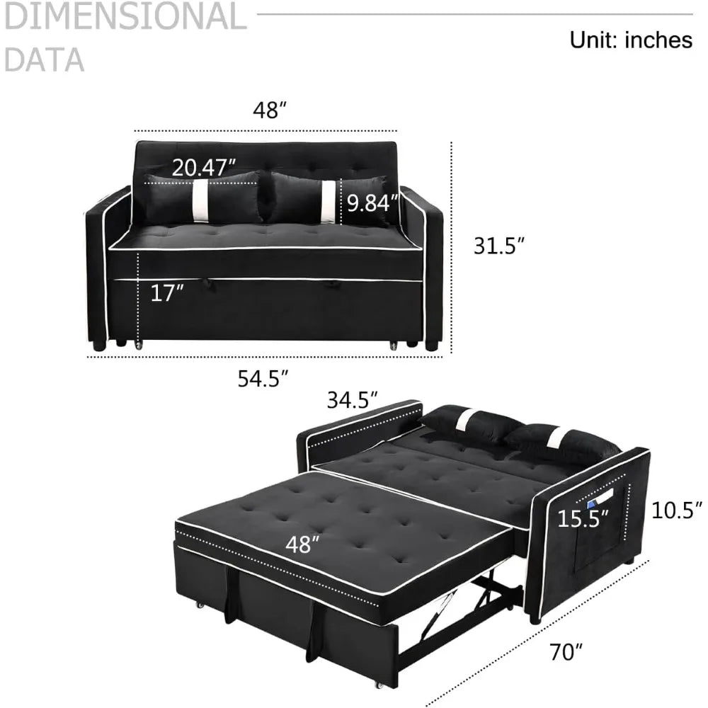 2 PC Pull Out Sofa Bed with Adjustable Backrest